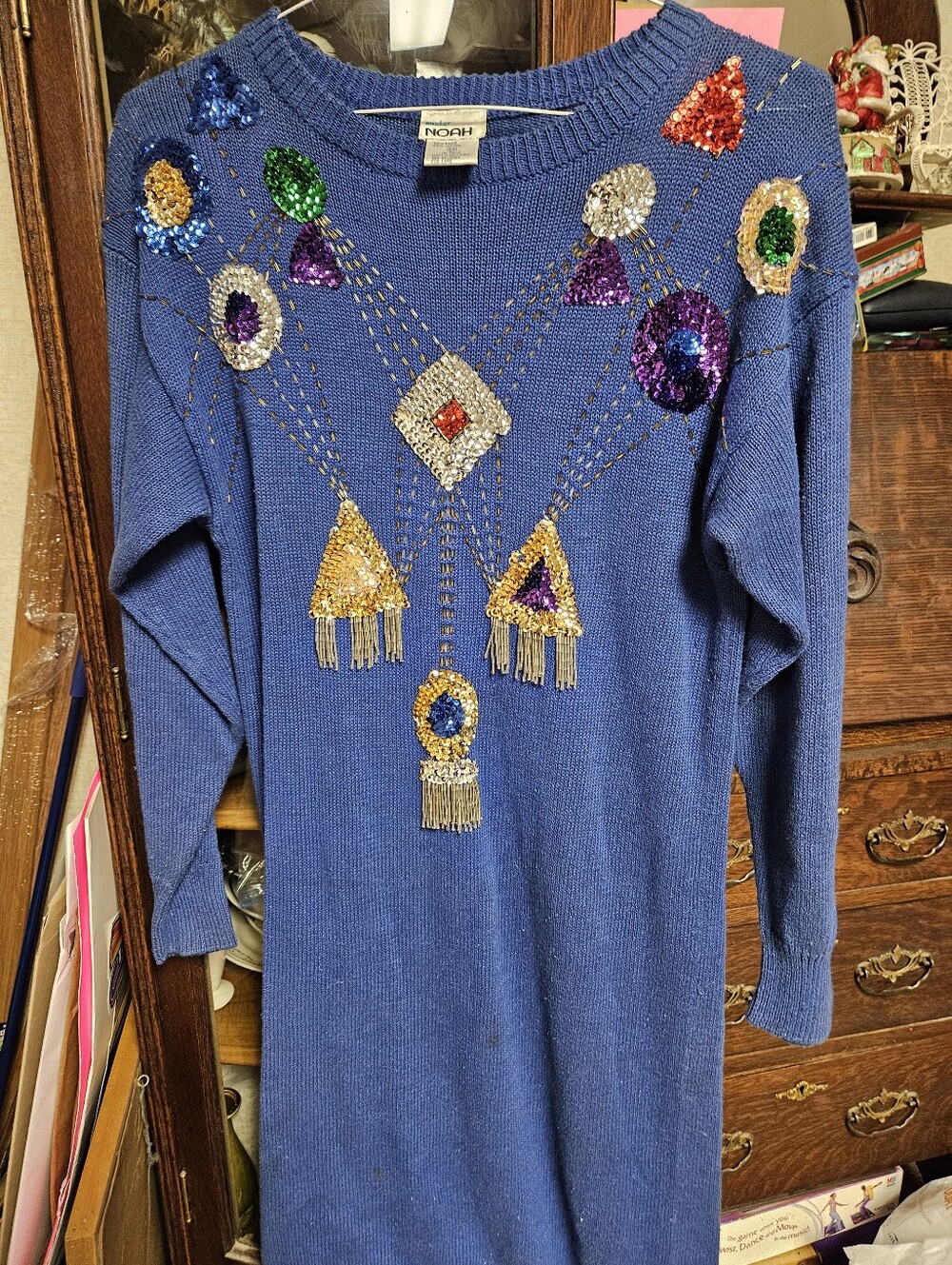Mister Noah Blue Sequin Medium Embellished Sweater Dress